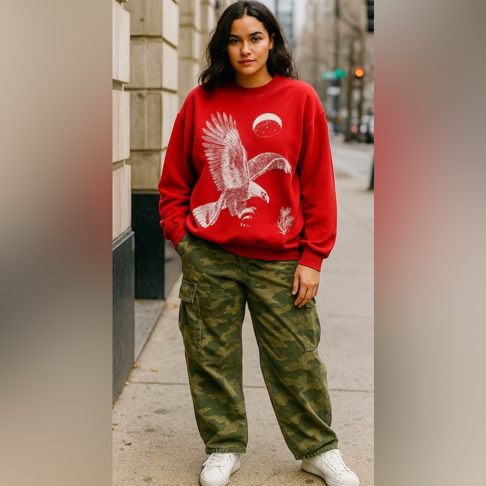 Jerzees Red Crewneck Sweater with Eagle Design